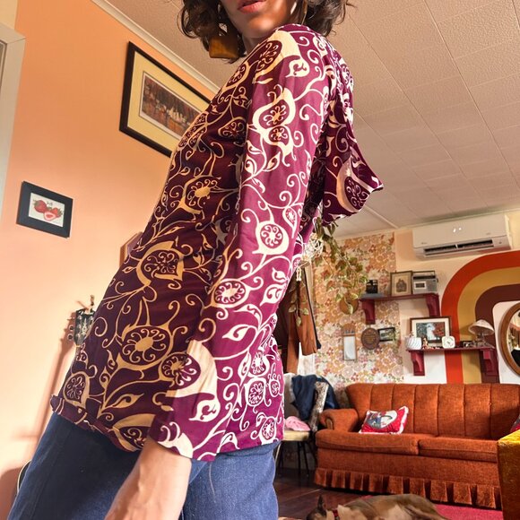 1970s vintage swirl print hooded tunic with bellsleeves from June Gale - made in - Picture 3 of 16